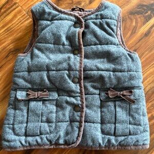 Jacadi Paris Girls Gray Quilted Puffer Vest 4 Years 4T Corduroy Trim Bow Pockets